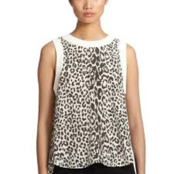 Elizabeth and James Cream Black Leopard Print Asymmetrical Top, Size XS - Picture 2 of 6